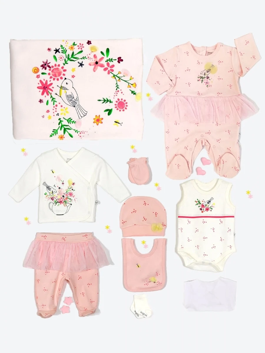 

Bird in Flower Garden 10 Pieces Newborn Baby Girls Hospital Outfit Cotton