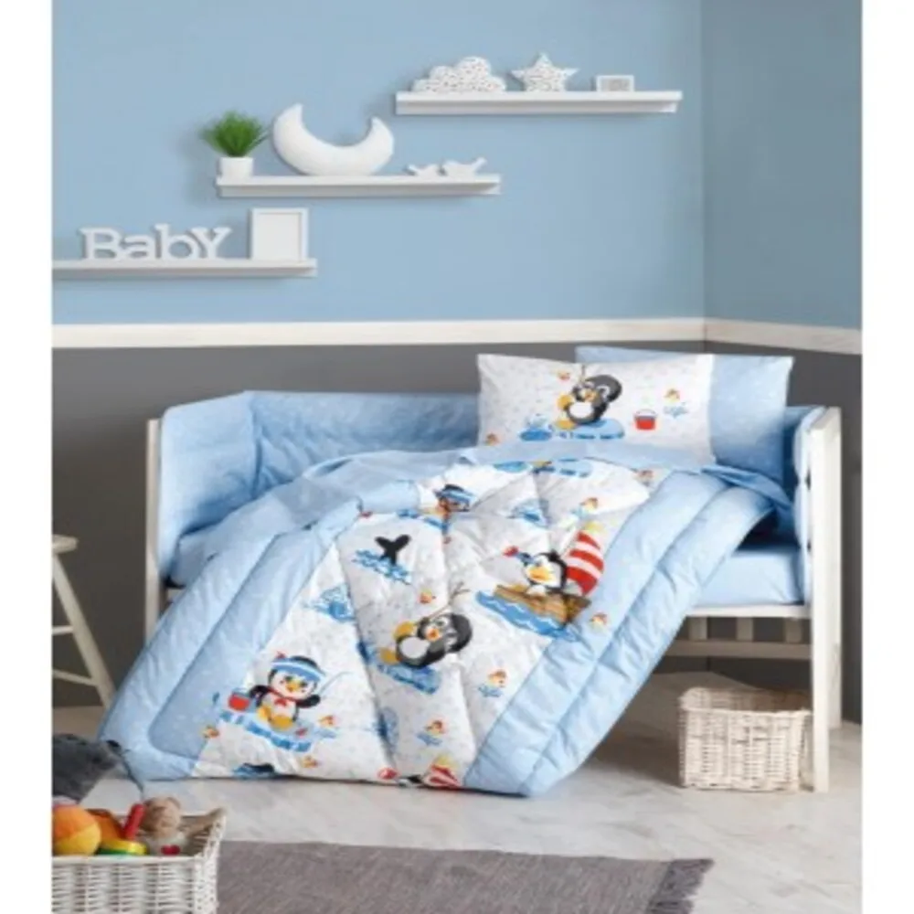 Baby Bedding Set Ranforce Baby Penguin Blue It has 100% Cotton Antiallergic and Antibacterial Properties