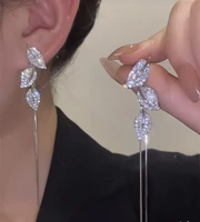 shiny leaf heart tassel drop earrings korean new design long pearl zircon dangle earrings for women wedding fashion jewelry