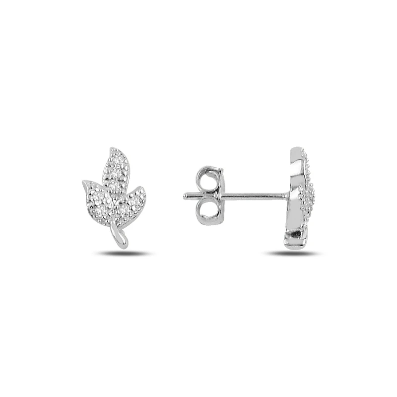 

Silver 925 Sterling Zircon Cubic Zirconia Leaf Earrings