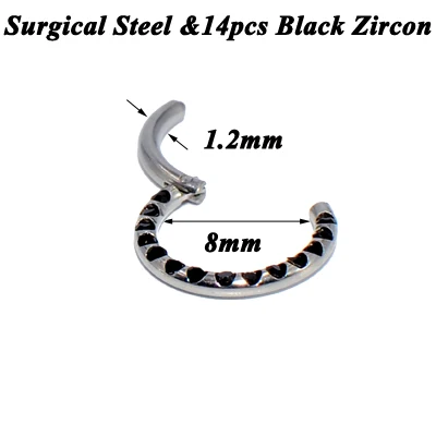 8mm Silver Black 1 шт. G23 титановый/стальной шарнирный сегмент пирсинг для носовой перегородки Кристальное носовое кольцо ниппель кликер шпилька для уха серьги для губ пирсинг - Окраска металла: 8mm Silver Black