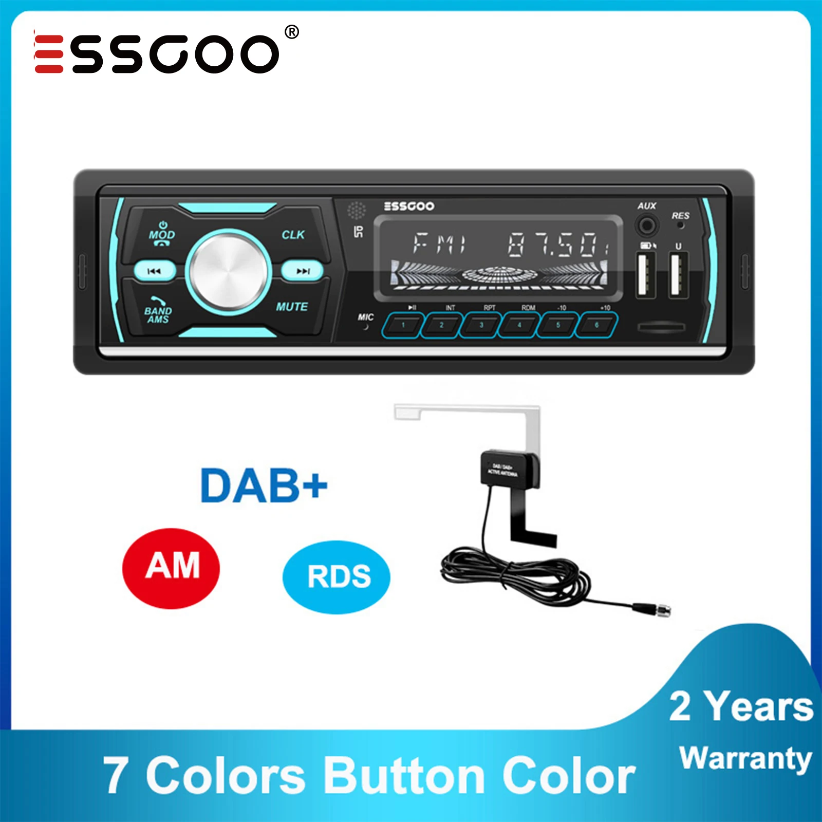 Автомагнитола ESSGOO 1 Din DAB RDS AM MP3-плеер Bluetooth 1Din авторадио FM-приемник USB аудио стерео Автомагнитола
