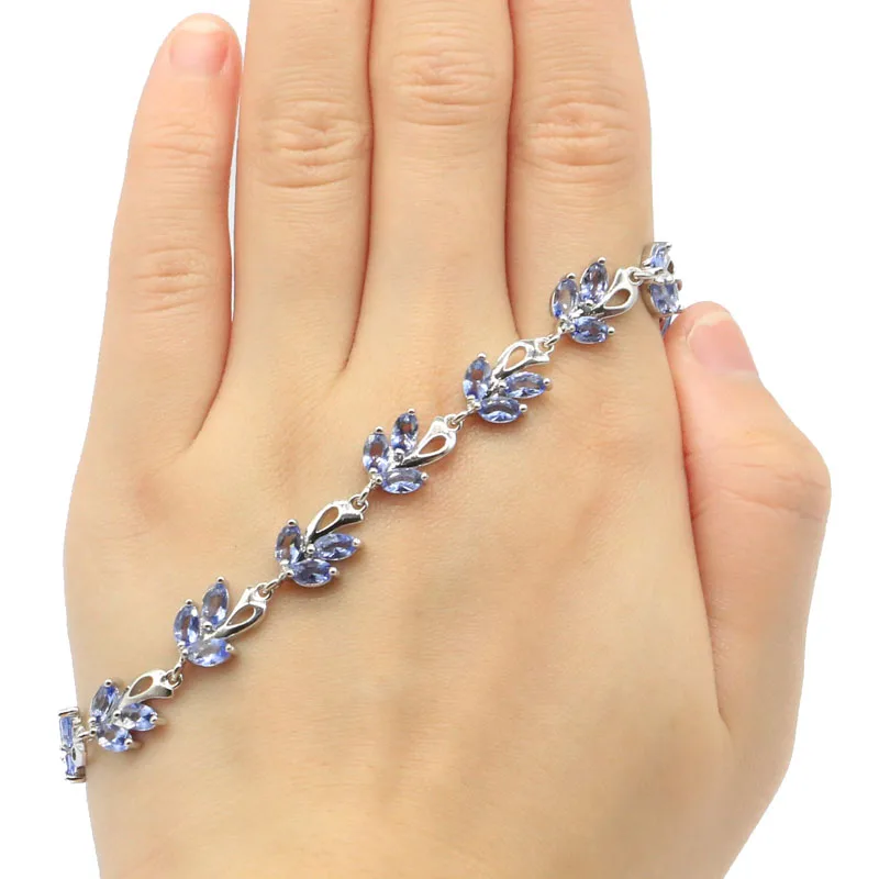 

16x9mm Stunning Created 10.6g New Stone Iolite Ladies Present Silver Bracelet 8.0-9.0inch
