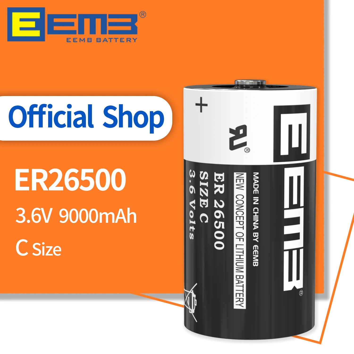 

EEMB 3.6V Lithium Battery ER26500 C Size Batteries 9000mAh Non-Rechargeable Battery for Water Meter Window Sensor Home Monitor