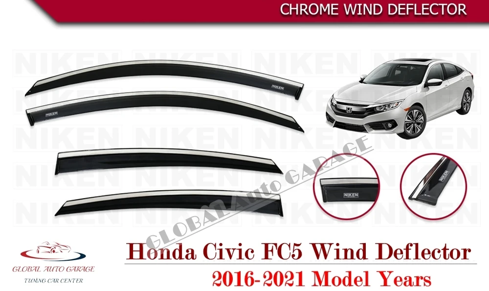 For HONDA CIVIC FC5 Chrome Rain Wind Deflector 2016 2017 2018 2019 2020 Sunshade Curtains Car Windshield Auto Accessory Sport