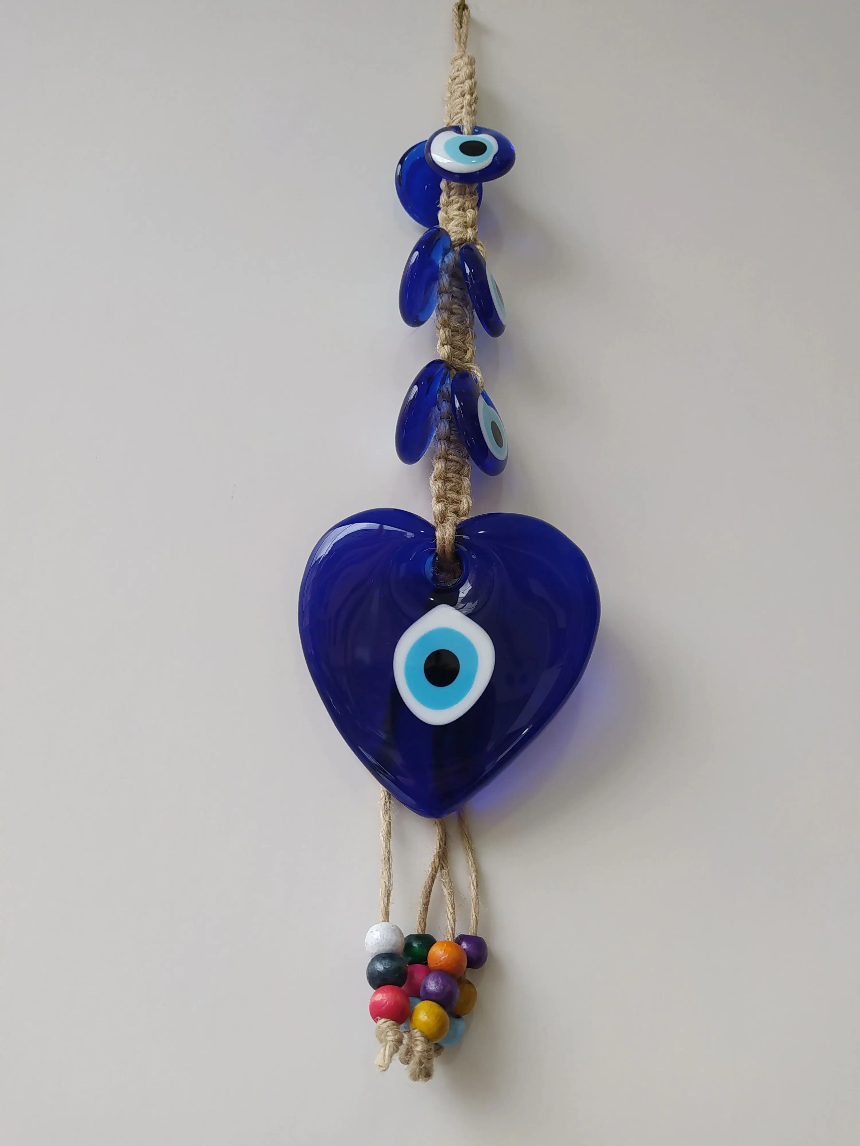 

Heart Evil Eye 10 cm with Glass Beads Pendant Turkish Handmade Amulet Wall Hanging Talisman Boho Home Decor Made in Turkey