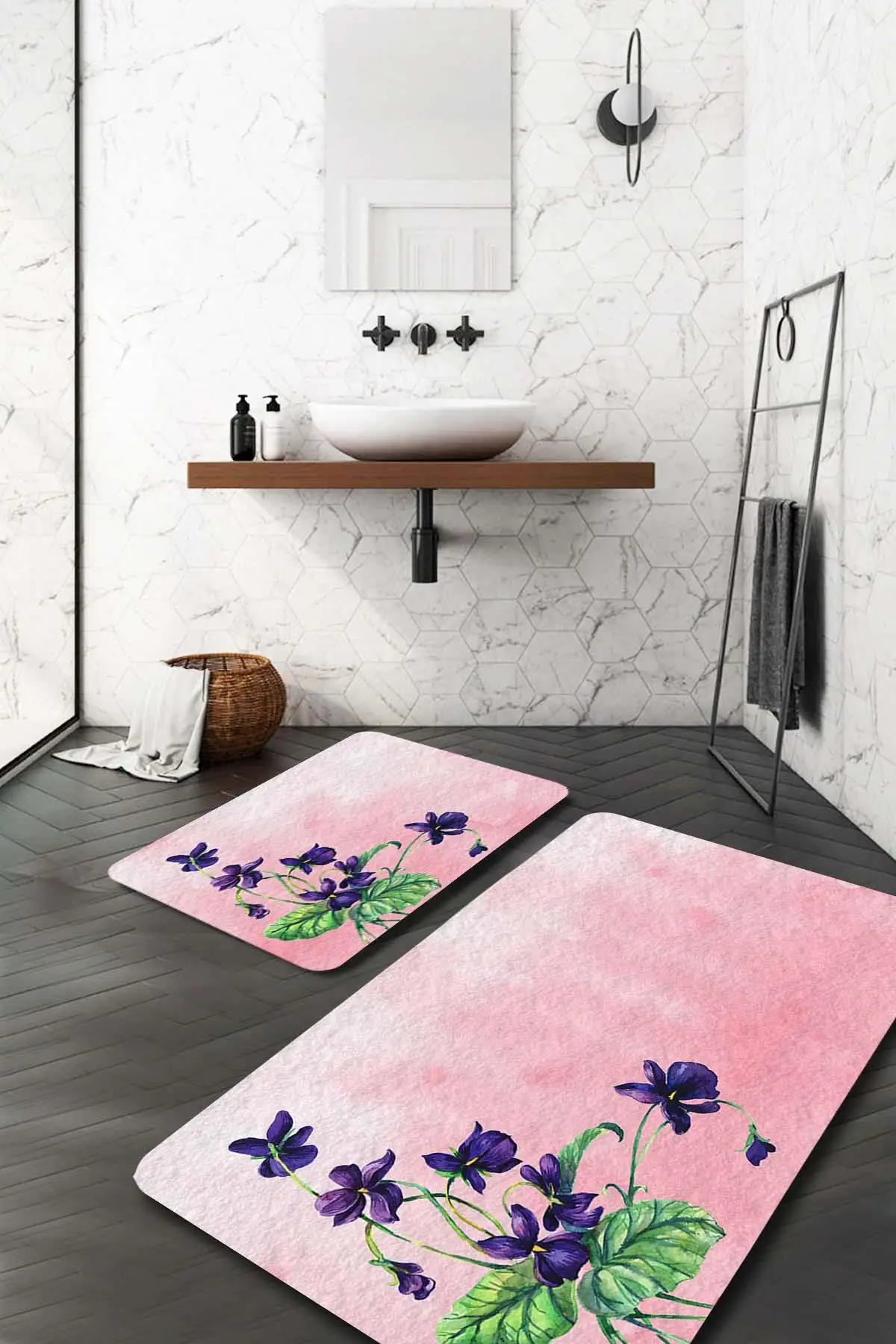 

Flowers Bathroom Rugs-Rugs Bathtub Mat- Shower Room Mat -Toilet Bath Mat- 2 pcs