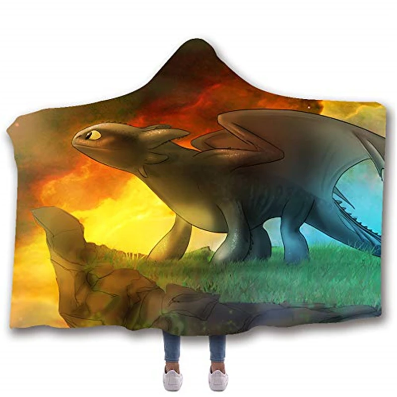 3D печатных приручить дракона плюша на меху с капюшоном и застежкой Одеяло для