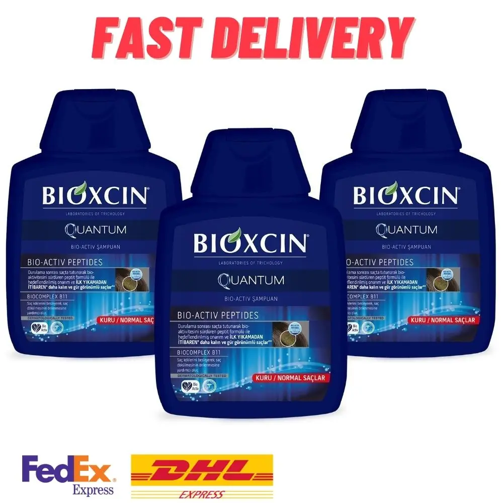 3 PCS Bioxcin Quantum Anti Hair Loss Shampoo for Dry / Normal Hair 3 X 300ML, Revitalizes Weak Hair and Adds Strength, Fullness