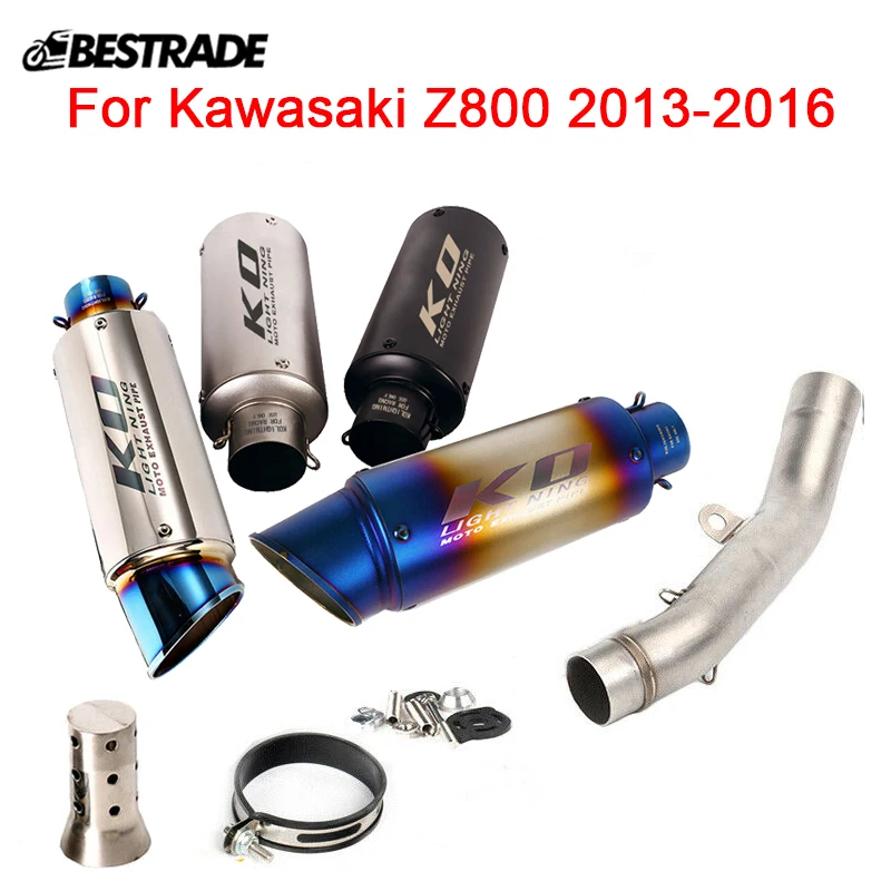 

Motorcycle Exhaust System For Kawasaki Z800 2013-2016 Mid Middle Link Connect Pipe Slip On 51mm Muffler Tips Stainless Steel
