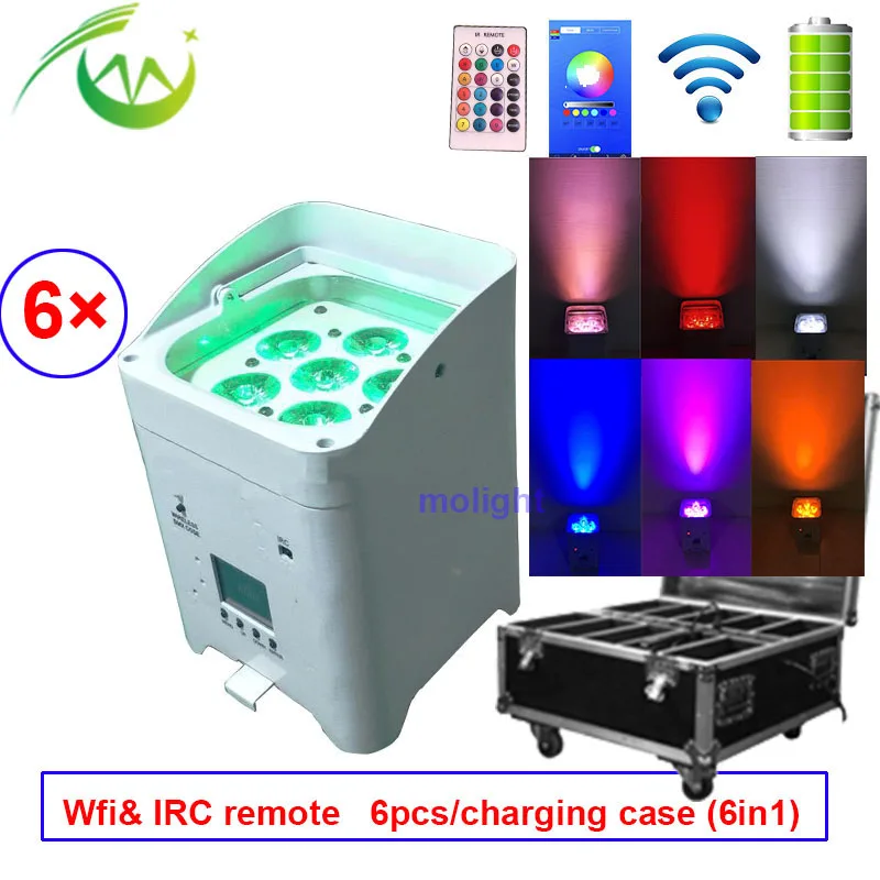 Беспроводные Dmx Uplights с Wi Fi и дистанционным управлением 6*18 Вт RGBWA УФ батарея мощный