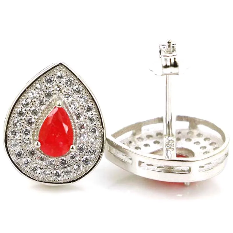 15x12mm Jazaz 3.5g Real Red Ruby Created Paris Blue Topaz Tanzanite CZ Daily Wear 925 Solid Sterling Silver Stud Earrings | Украшения и