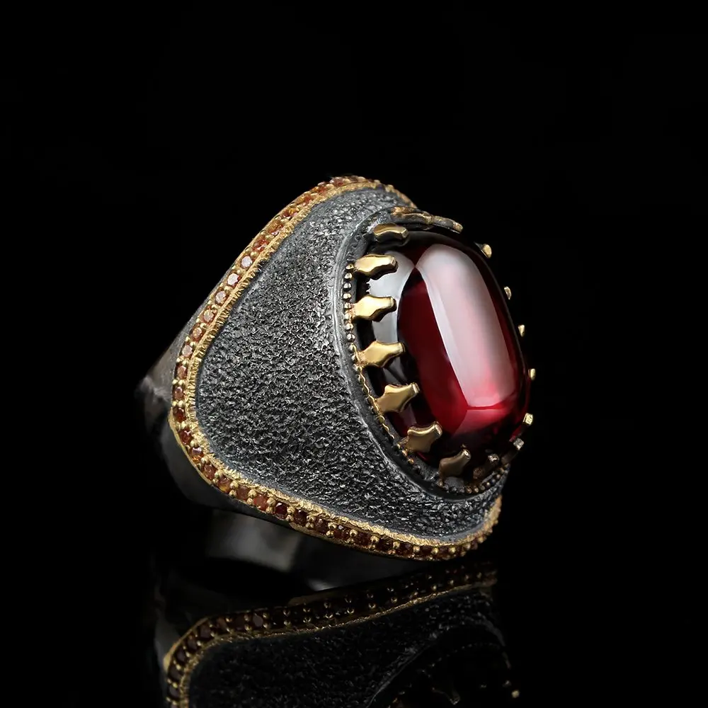 

925 Sterling Silver Ring for Men Handmade Zircon Stone Vintage Gift Mens Rings All Size Women Turkish Fashion Jewelry