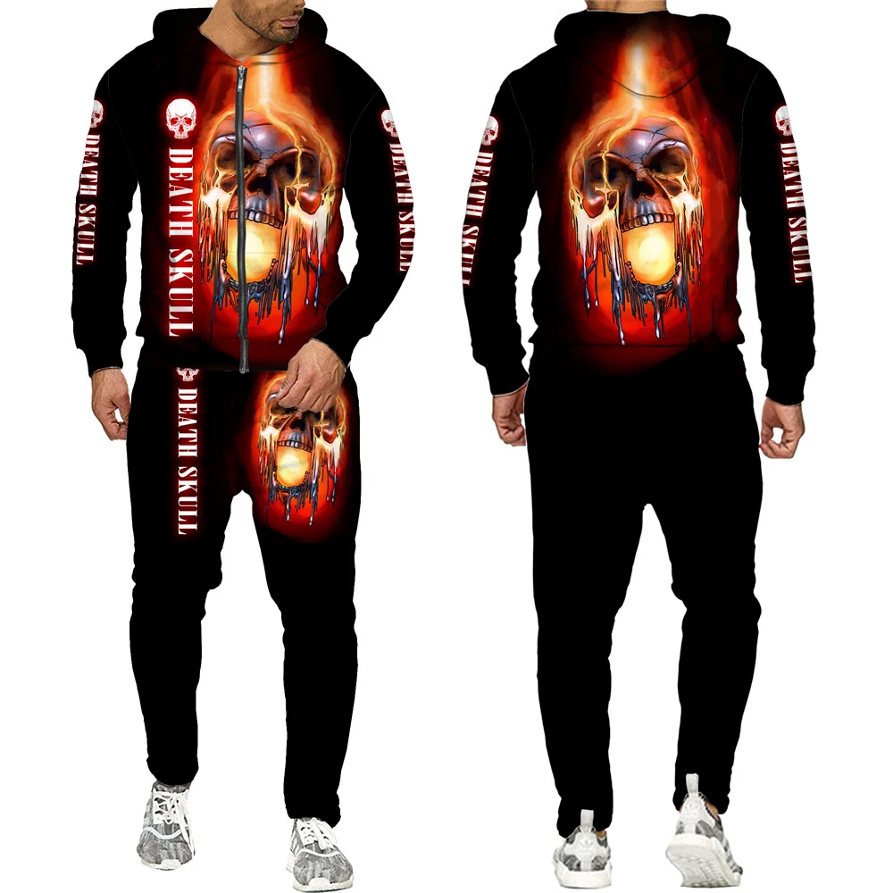 

Horror Skulls Autumn Winter 3D Printed Men's Zipper hoodie Set Mens Sportswear Tracksuit O-Neck long Sleeves Men's Clothing Suit