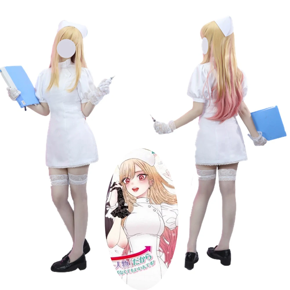 My Dress-Up Darling Marin Kitagawa Nurse White Costume Cosplay Suit Wig Outfit