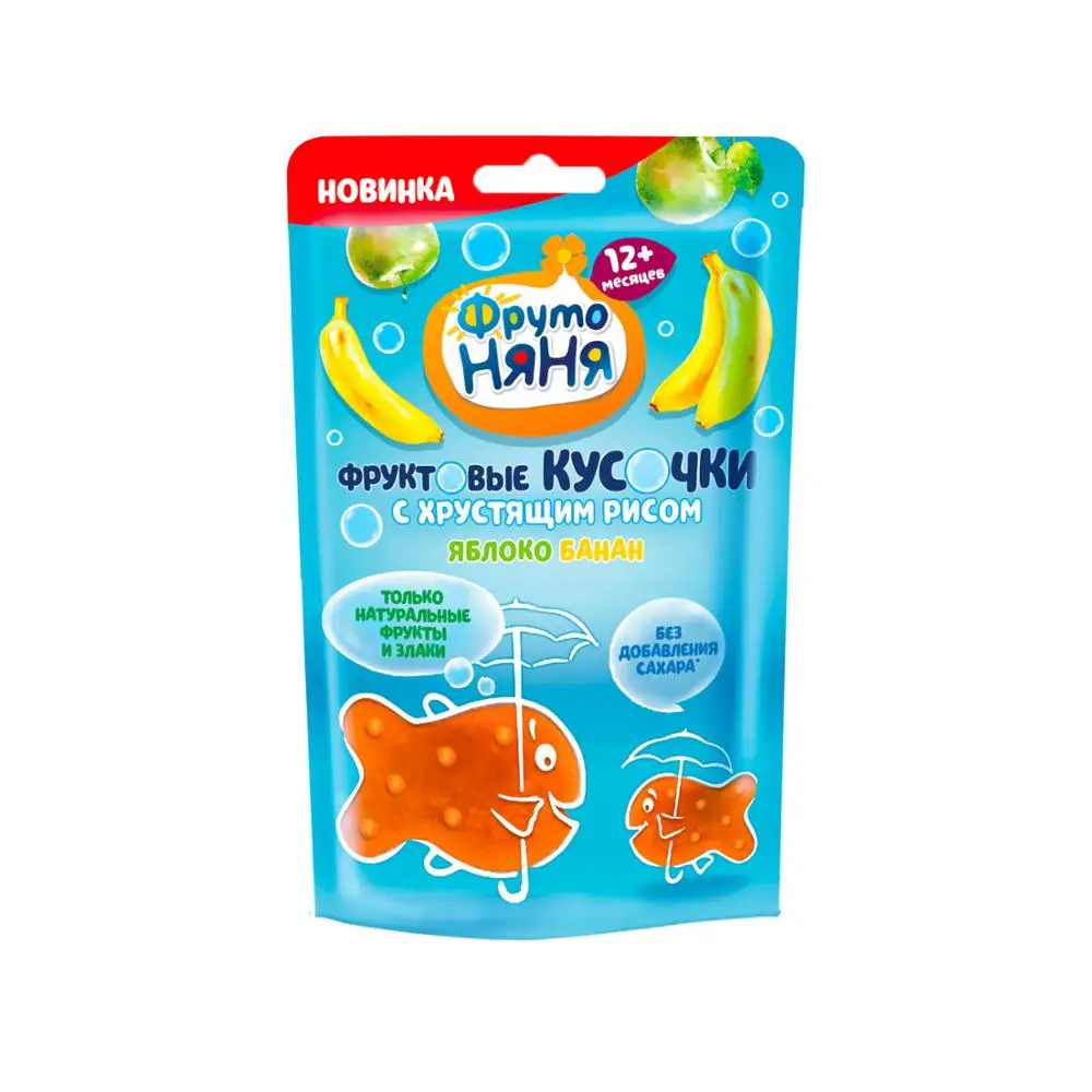 Кусочки фруктовые ФрутоНяня яблоко-банан-хрустящий рис 12г с 12месяцев | Мать и