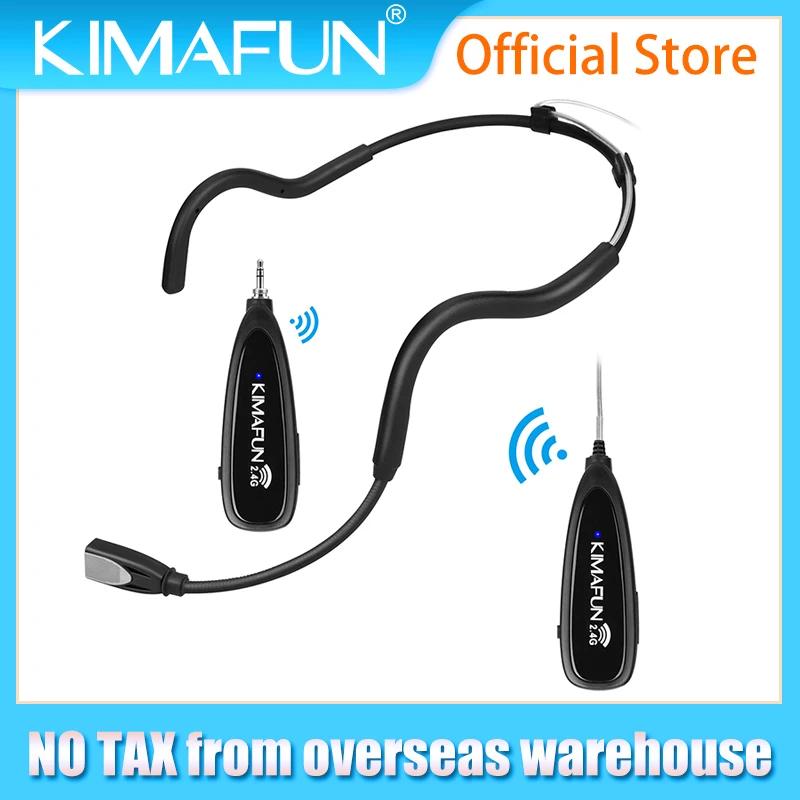 Водонепроницаемая беспроводная гарнитура KIMAFUN 2,4G, микрофон с передатчиком и приемником Bodypack для инструктора по фитнесу, спиннинг