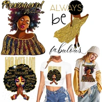 beautiful african lady thermo transfer sticker on clothes diy iron on patches for clothing washable women t shirt patch applique