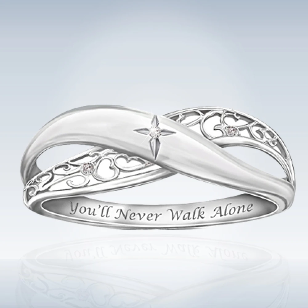 

Unique Creative Silver Cross Rhinestone Ring Fashion Heart Cutout Pattern Ring Exquisite Party Accessories Valentine's Day Gift