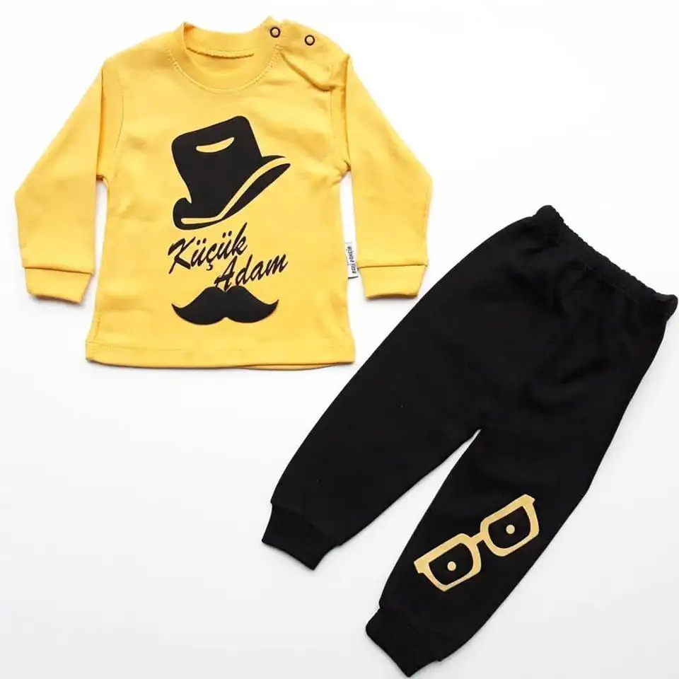 

Little Man Small Yellow Black 2 Pcs Baby Suit Boy Outfits Baby Boy Clothes For Kids Clothing Toddler Child Jogging garcon Casual