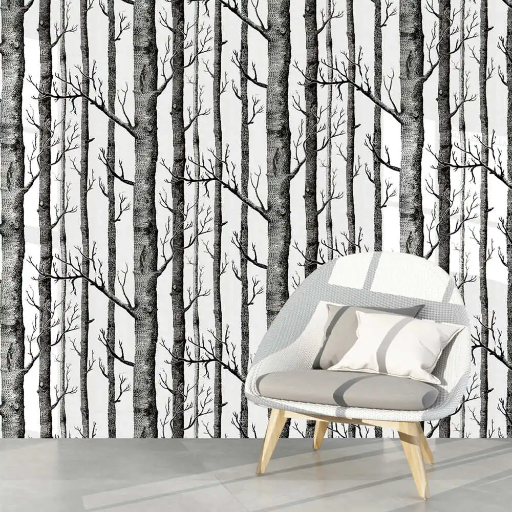 Birch Tree Peel And Stick Wallpaper Self Adhesive Black And White Wood Stick Wallpaper For Study Background Wall Home Decortion