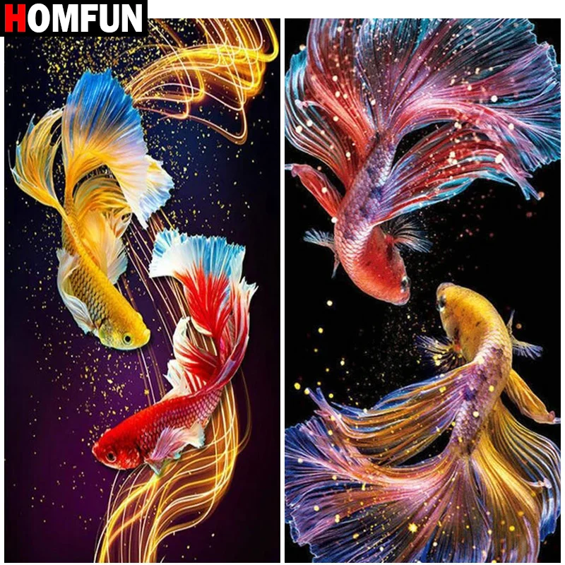 

Алмазная живопись HOMFUN «Золотая рыбка», полное квадратное/Круглое украшение для стен, инкрустированная смолой, вышивка ручной работы, вышив...