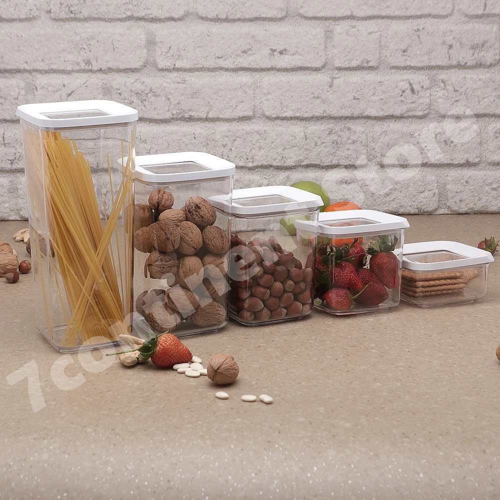 

Food Storage Container Transparent 5 Pieces Plastic Sealed Boxes Organizer Noodle Pasta Dry Food Fresh Stackable Multi-Function