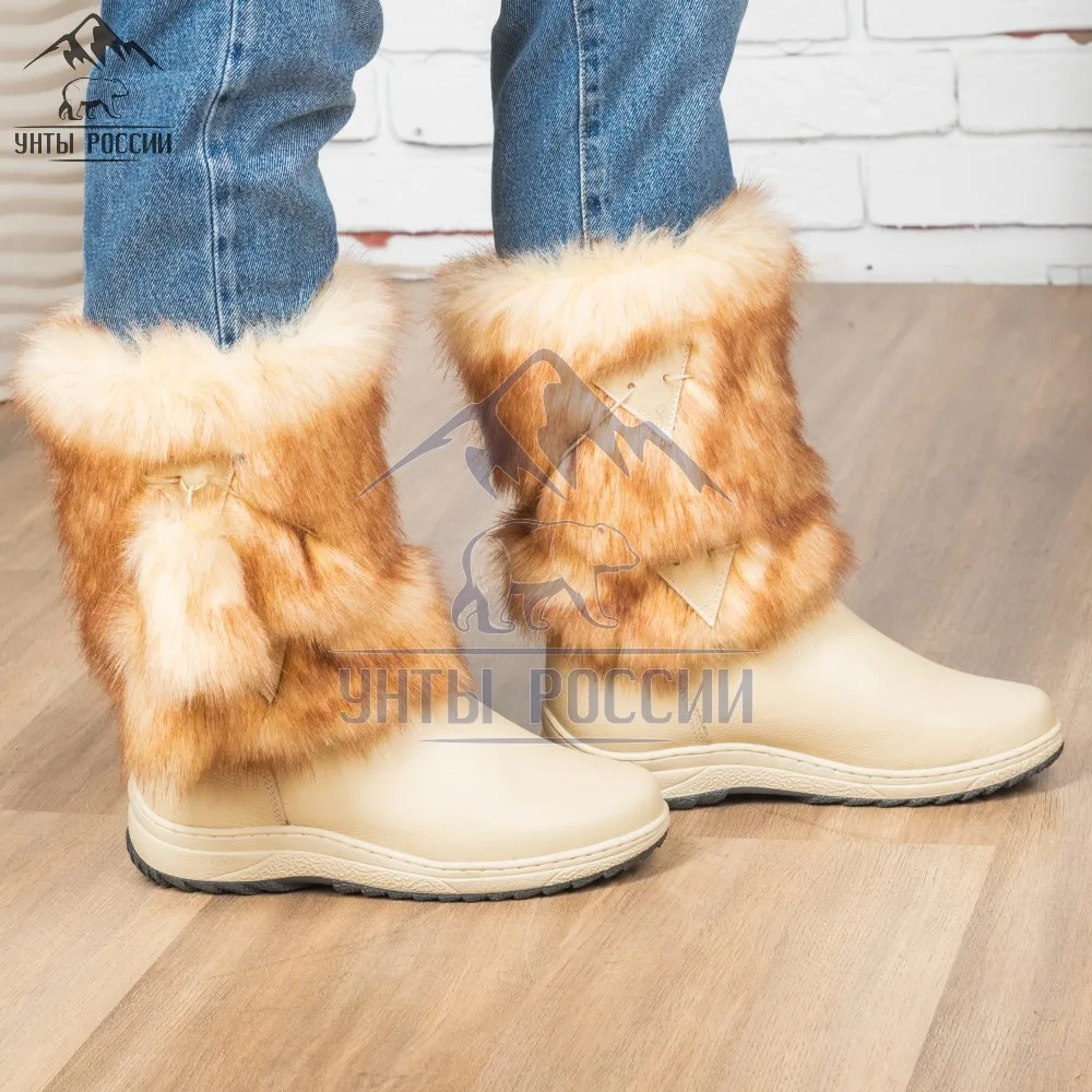 Унты женские натуральные цвет персиковый сапоги зимние высокие ботинки