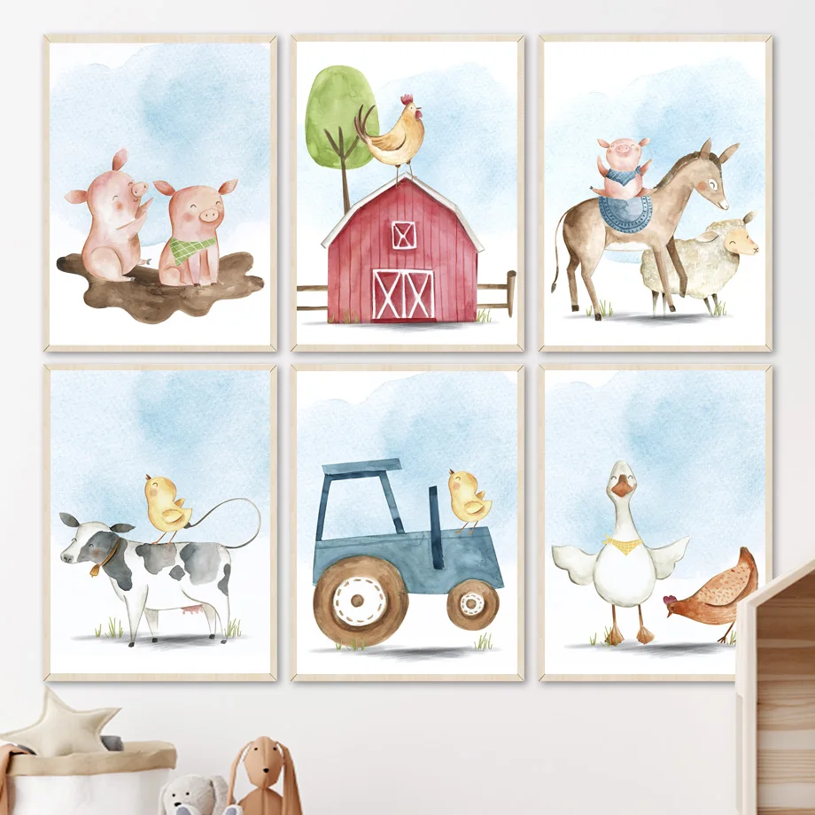 

Animal Farm Pig Cow Sheep Chicken Goose Wall Art Canvas Painting Nordic Posters And Prints Nursery Wall Pictures Kids Room Decor