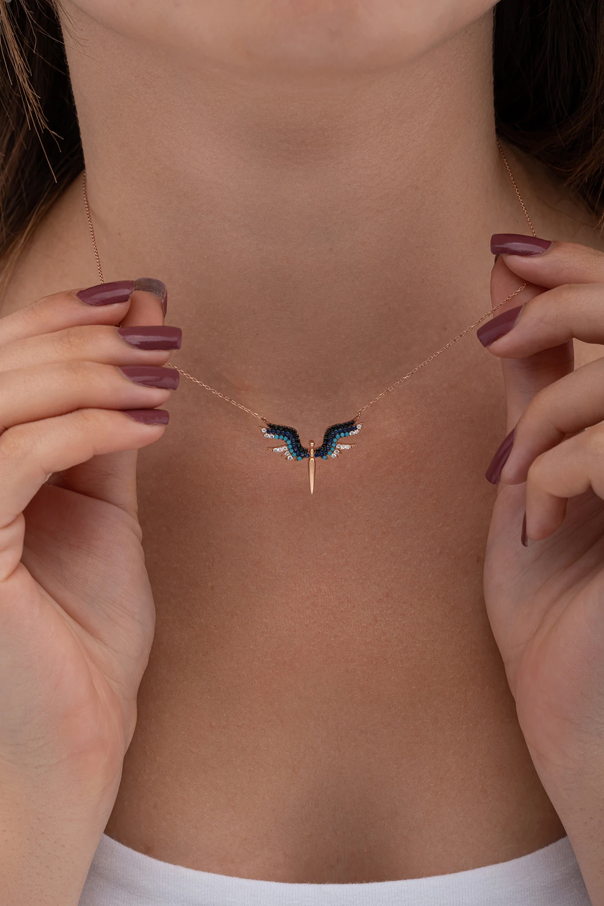 

925 Sterling Silver Women's Fashion New Jewelry High Quality Crystal Zircon Retro Simple Pendant Necklace Long 45CM Angel Mikail