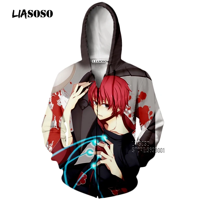 LIASOSO 3D принт унисекс аниме Наруто Akatsuki Учиха Итачи Дейдара боль толстовки с капюшоном Кофты на молнии X2650