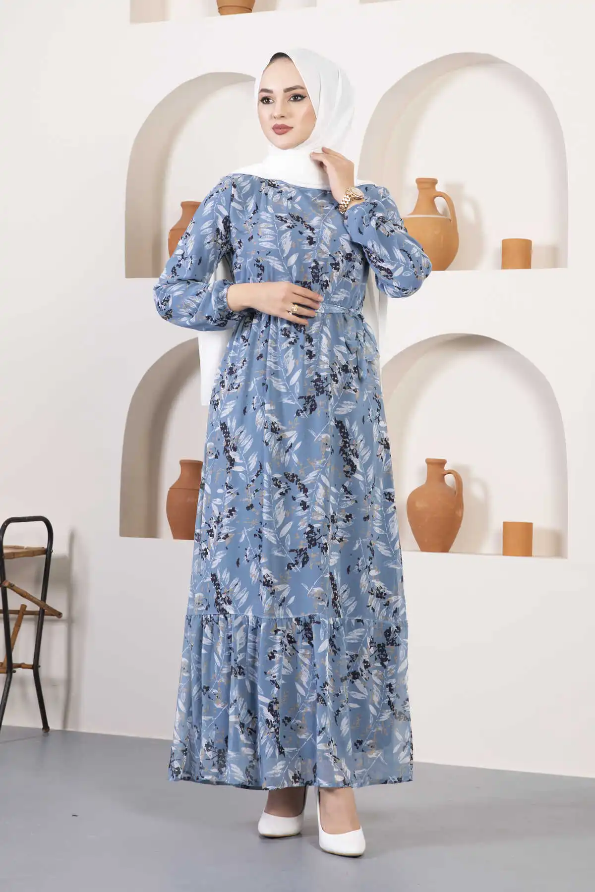 Leaf Patterned Dress Turkey Muslim Fashion Islam Clothing Dubai Istanbul Istanbulstyles 2022