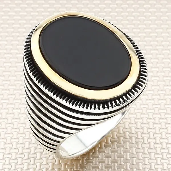 Classic Round Black Onyx Stone Men Silver Ring Made in Turkey Solid 925 Sterling Silver