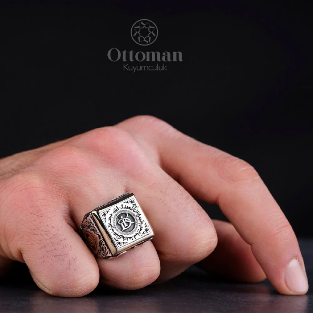 Square Inscription Silver Ring Square Name Engraving Ring Inscription Men's Silver Ring Gift for Men Ottoman Jewelry Male Bands