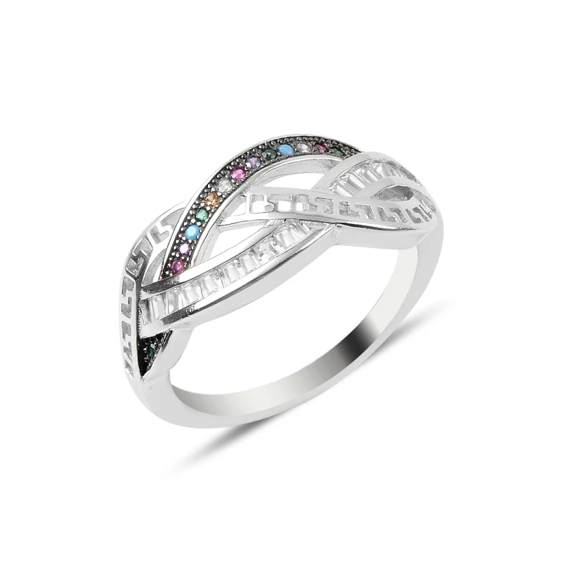 

Silver 925 Sterling Baget & Mixed Zircon Stone Ring