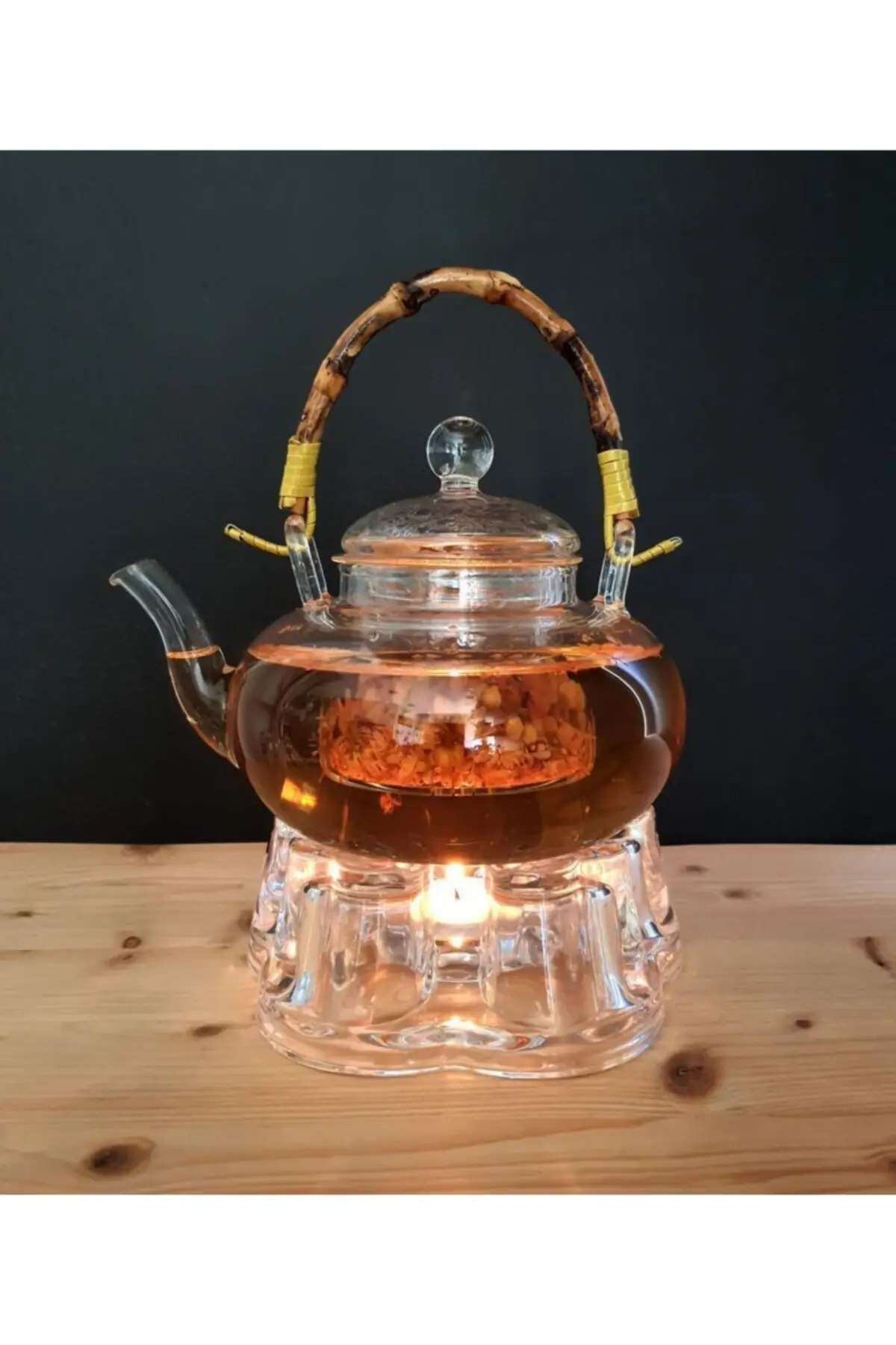 

800 Ml Glass Teapot And Warmer Set Phuket With Bamboo Handle Tea Heat Resistant