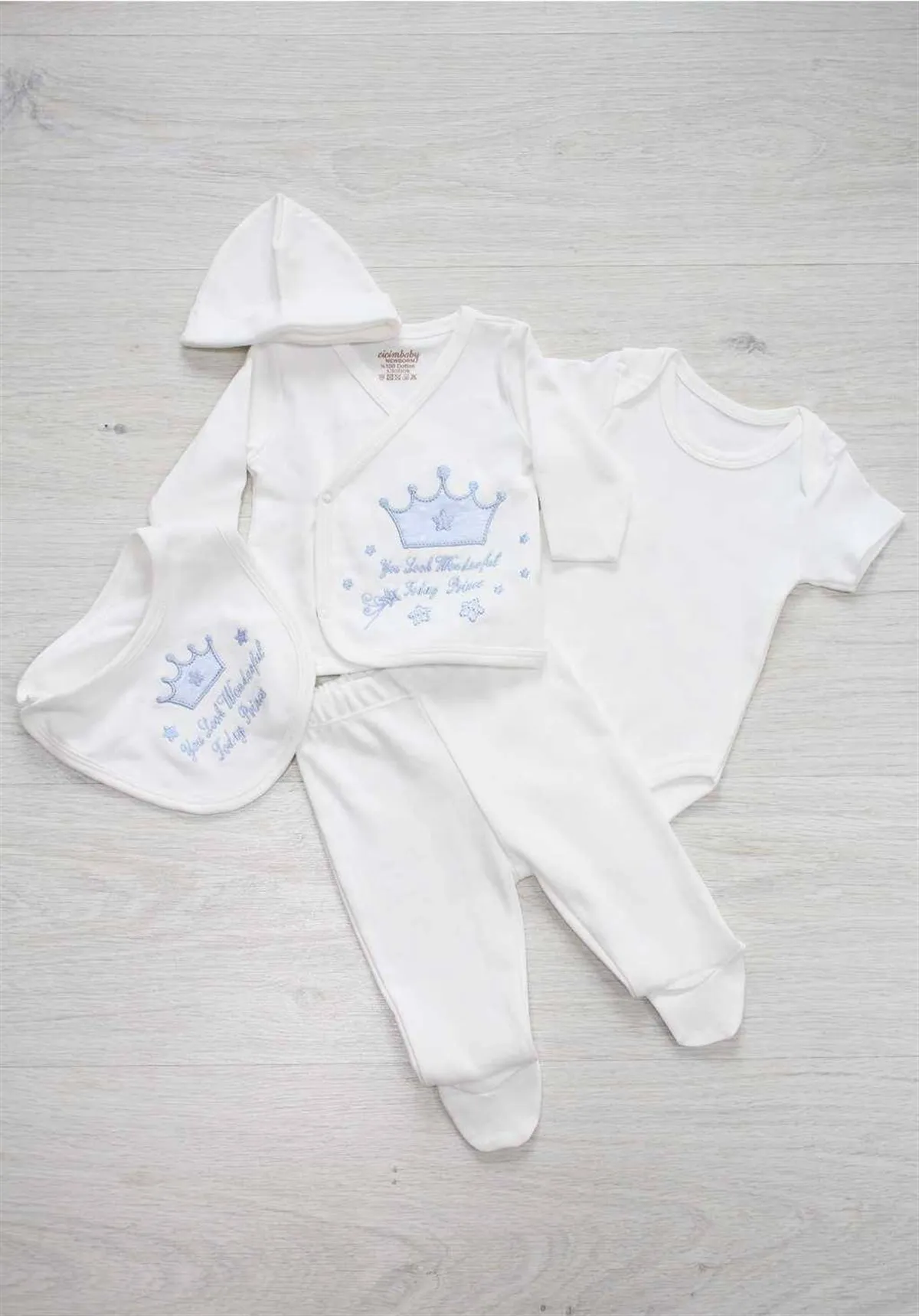

Jaju Baby Blue 5-Piece King Crown Hospital Outfit 5-Piece Set