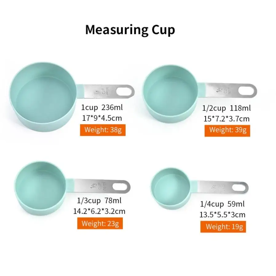 

4Pcs/Set Multi Purpose Spoons Cups Stainless Steel Plastic Handle Kitchen Measuring Spoons Tools Home Baking Accessories