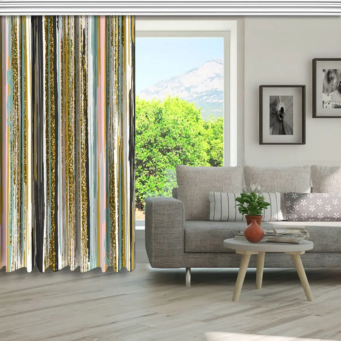 Занавеска Современная работа вертикальные линии кисти штрихи и полосы в золотой