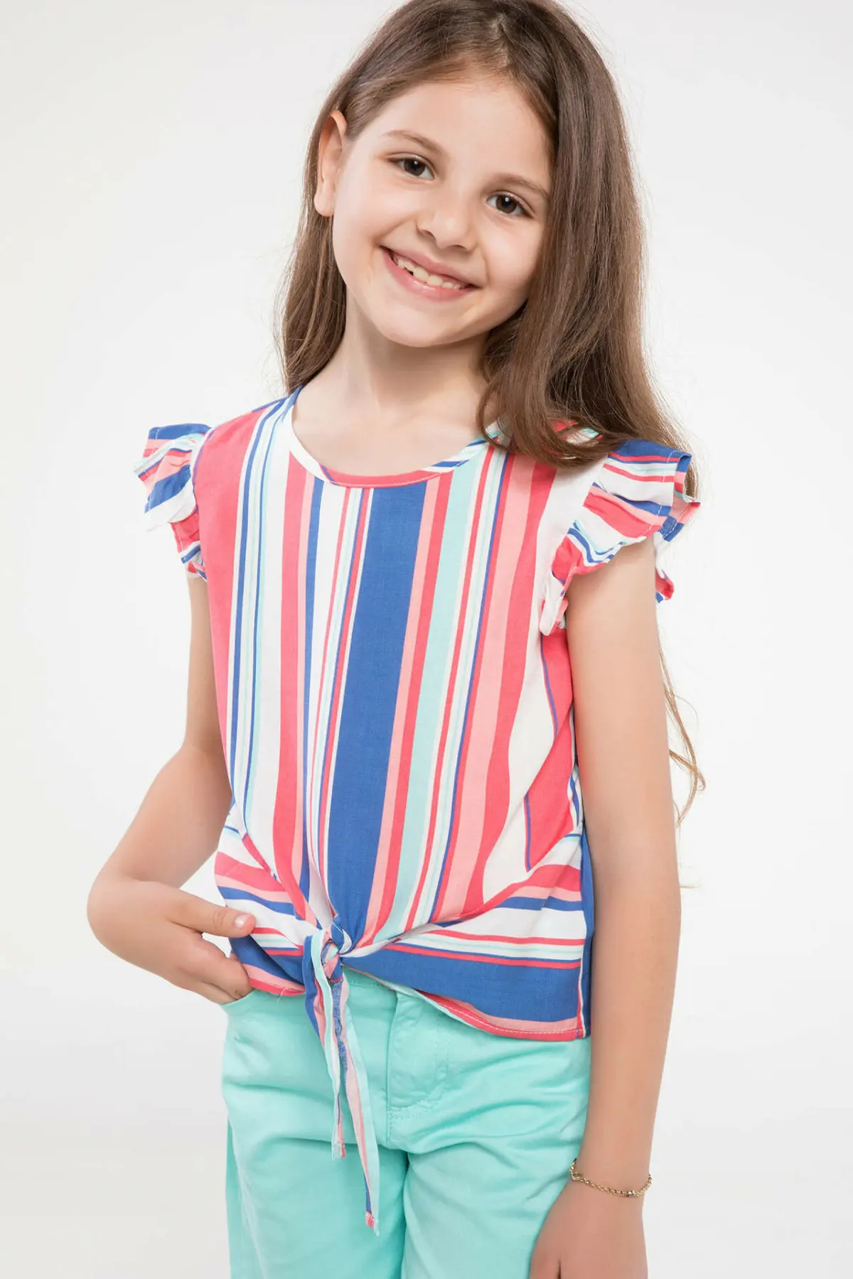 DeFacto/Модная Милая Детская Повседневная футболка в полоску с круглым вырезом и