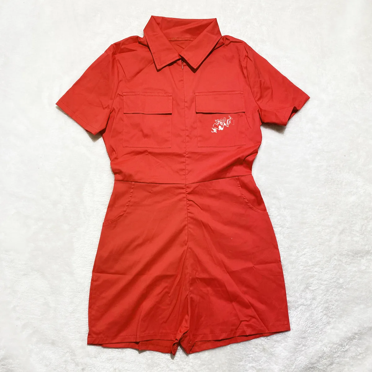 2022 Summer Outdoor Casual Skinny Four Pockets Embroidered Pattern Playsuits for Women