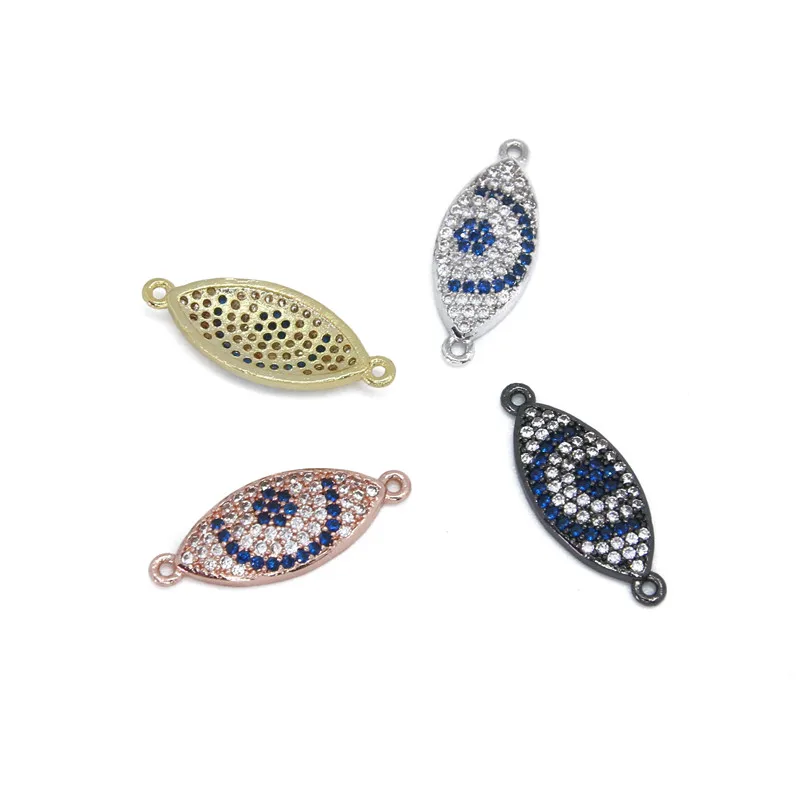 

Brass Micro Pave Cubic Zirconia Plated Connector Links Charms Eyes Shape 21x8mm For Making Jewelry Necklace