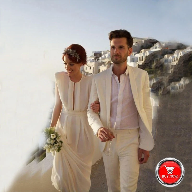 Мужской свадебный костюм из 2 предметов приталенный Повседневный льняной пиджак