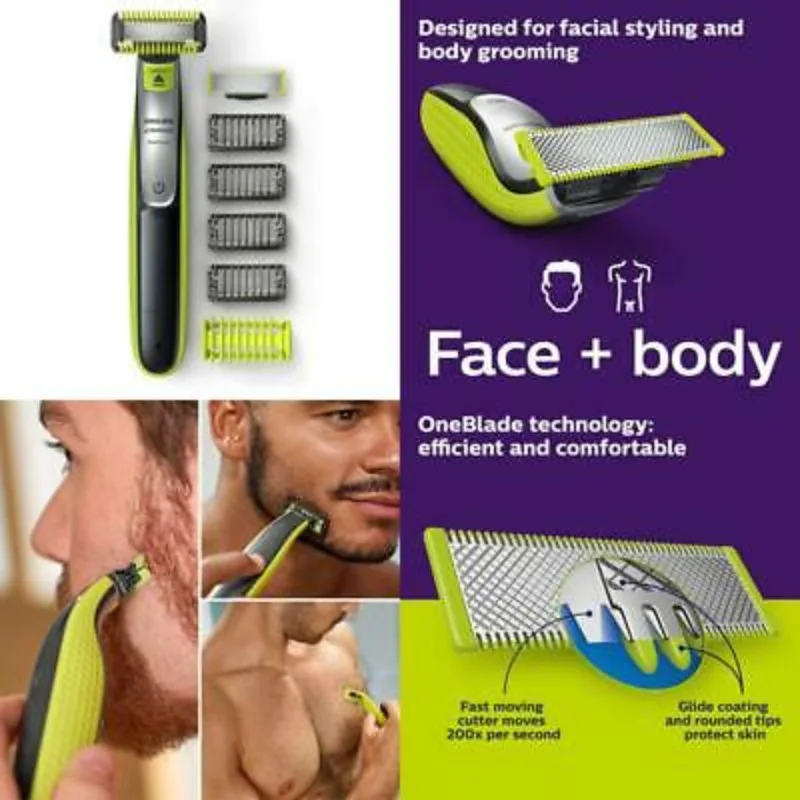 Фото Оригинальная Бритва Philips OneBlade Pro QP2630, бритва для мужчин, точная триммер для сухой и влажной бороды с 2 лезвиями и 5 гребнями №3