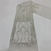 bridal wedding dress white luxury heavy beaded lace fabric 2022 top grade shining sequins french african lace fabric for dress