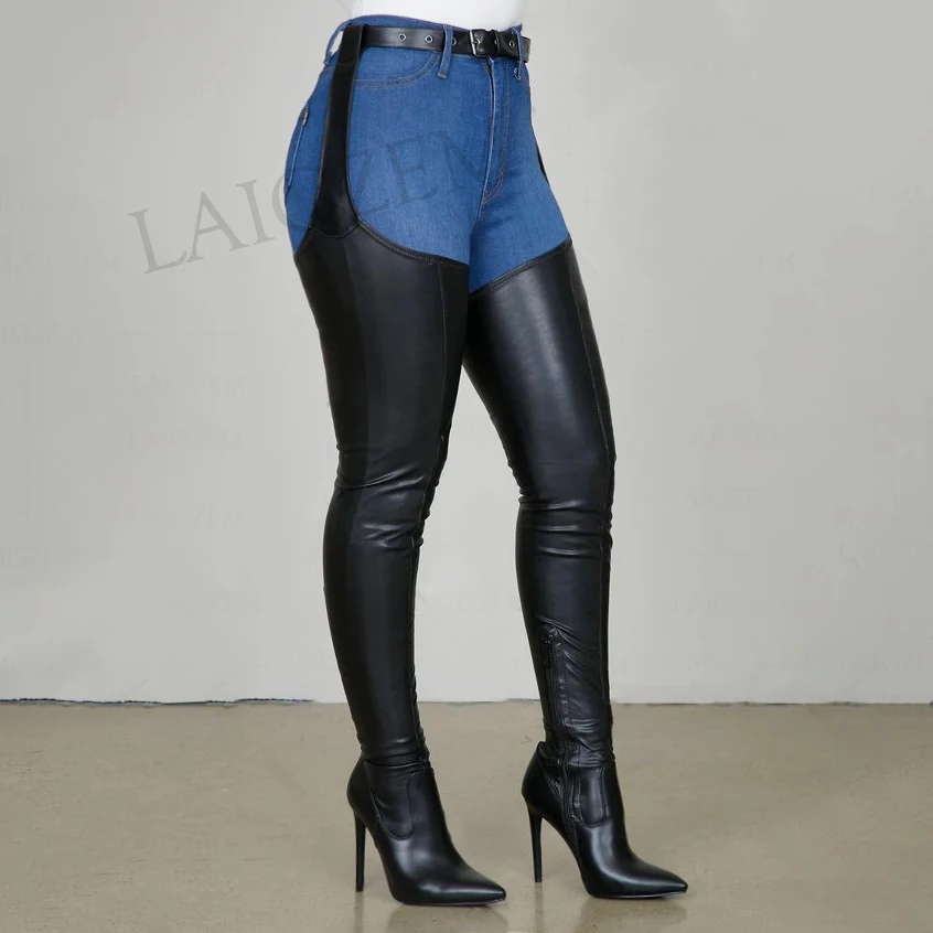 Женские ботфорты на высоком каблуке шпильке с ремешком талии|Ботфорты| |