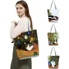 Женская сумка-тоут с рисунком в виде кошки и цветка