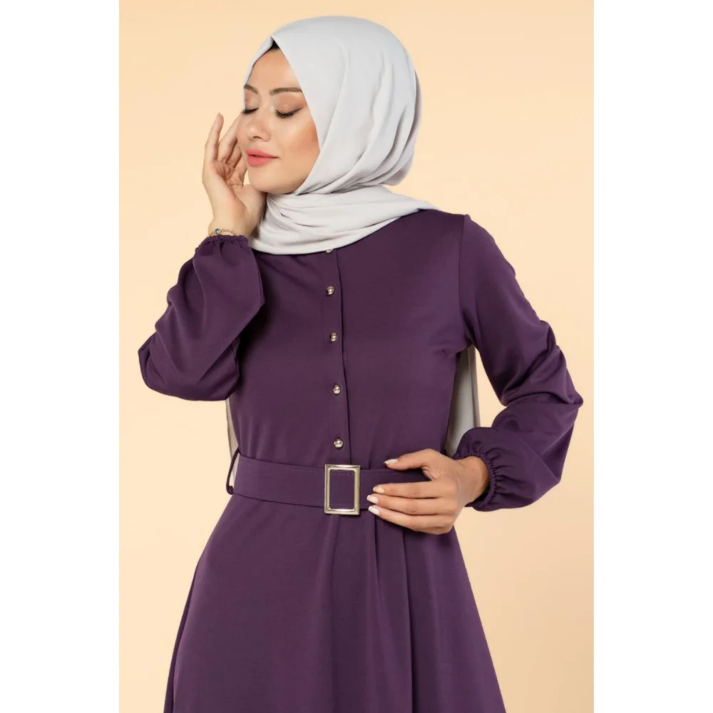 Front Buttoned Belted Dress Trend Fashion Stylish Muslim Islamic muslim dress women abaya kaftan modest dress abayas for women a