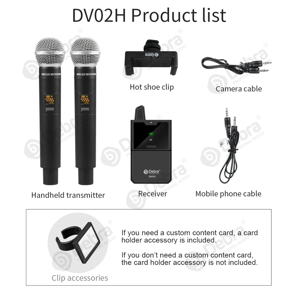 Debra DV01/02H UHF Wireless Handheld Mic with Monitor Function  Support Custom Content Card For Interview Live Broadcast VLOG