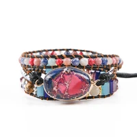 leather wrap bracelet w stones multi color natural beads crystal weaving statement art bracelet gifts